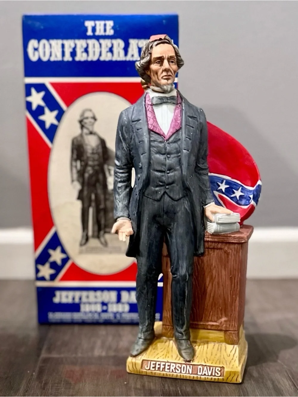 Vintage Jefferson Davis Whiskey Decanter with Confederate Flag